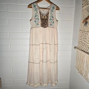 Lula Soul Womens Maxi Dress Embroidered Sequin Tiered Boho Large L Maximalist